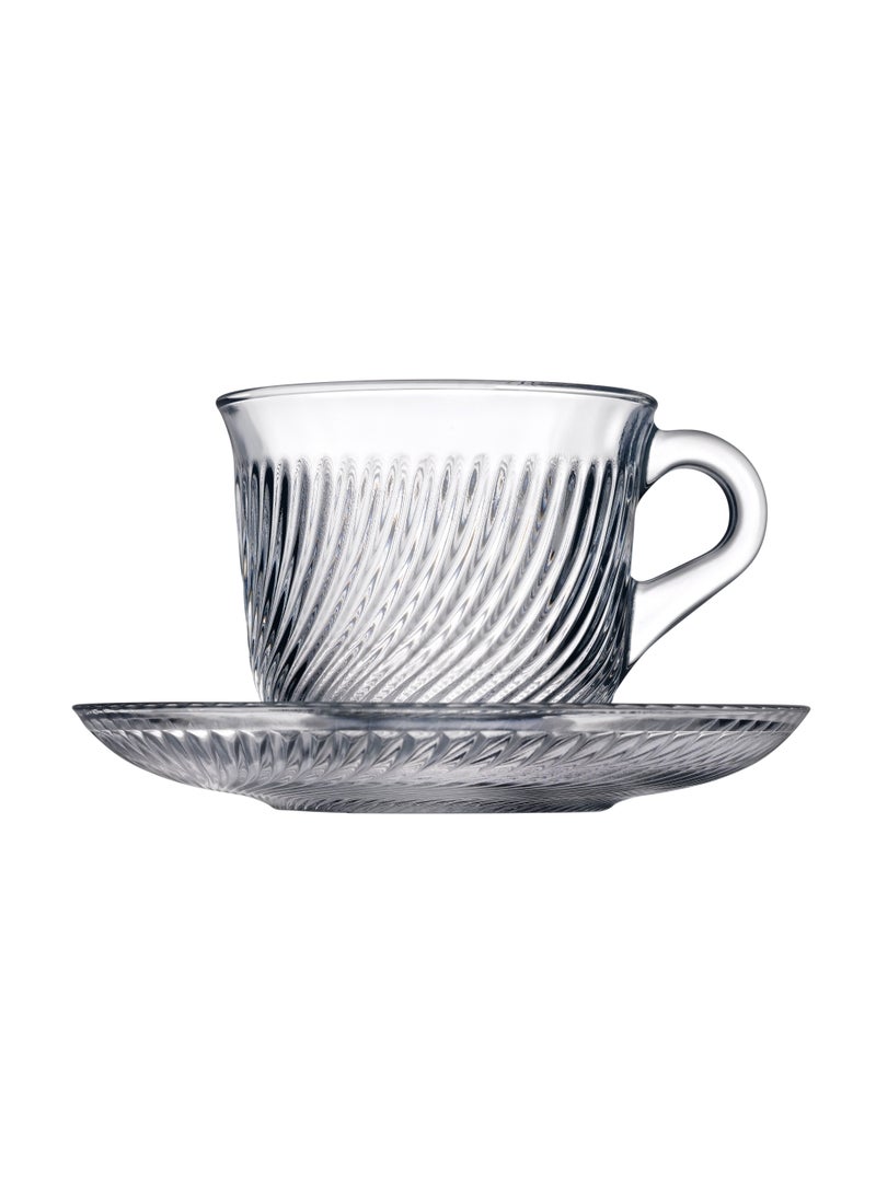 Pasabahce 12 Pieces Marmara Cup And Saucer Set 6 Pieces Cup 175 Ml And 6 Pieces Plate Clear - Image 1