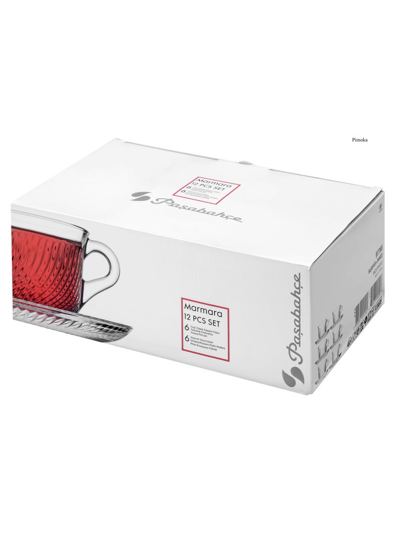 Pasabahce 12 Pieces Marmara Cup And Saucer Set 6 Pieces Cup 175 Ml And 6 Pieces Plate Clear - Image 2