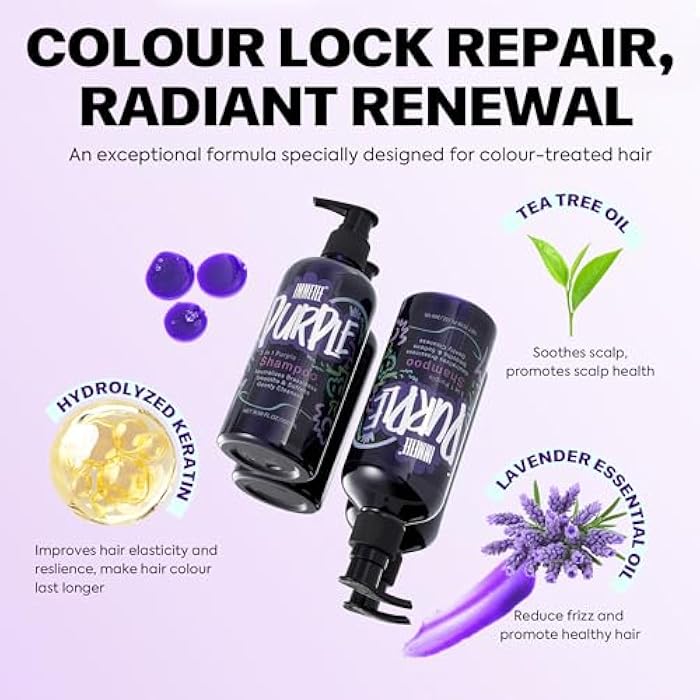 immetee Purple Shampoo for Blondes, Purple Shampooing Blonde Hair Perfector, 3 in 1 Shampoo Neutralises Yellow Tones, Coloured or Highlighted Hair, 300ml - Image 3