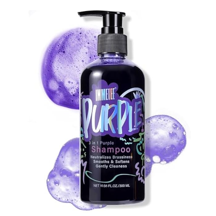 immetee Purple Shampoo for Blondes, Purple Shampooing Blonde Hair Perfector, 3 in 1 Shampoo Neutralises Yellow Tones, Coloured or Highlighted Hair, 300ml - Image 1