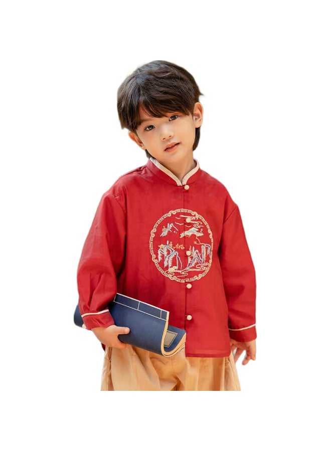Thousand Mountains Hanfu Boys' Spring And Autumn Tang Suit For Children - Red Top 100