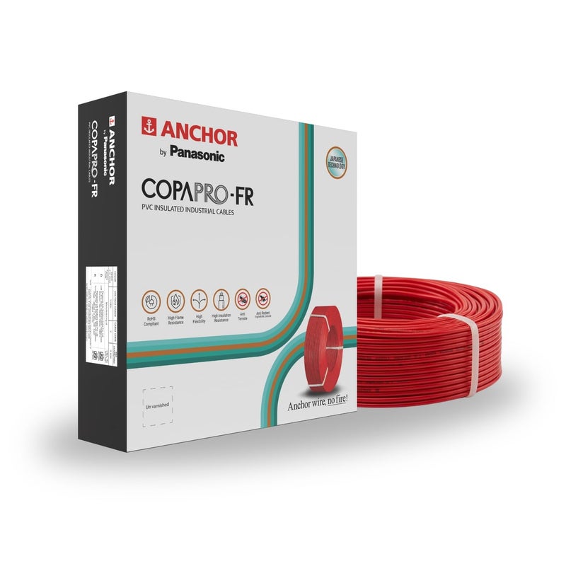 Anchor أنكور من باناسونيك 15 مم COPAPro FR سلك كهربائي 90 متر مقاوم للحريق بنواة مفردة معزول بـ PVC سلك نحاسي نقي مقاوم للقوارض ومضاد للنمل مرن للتوصيلات RED 96139RD - Image 1