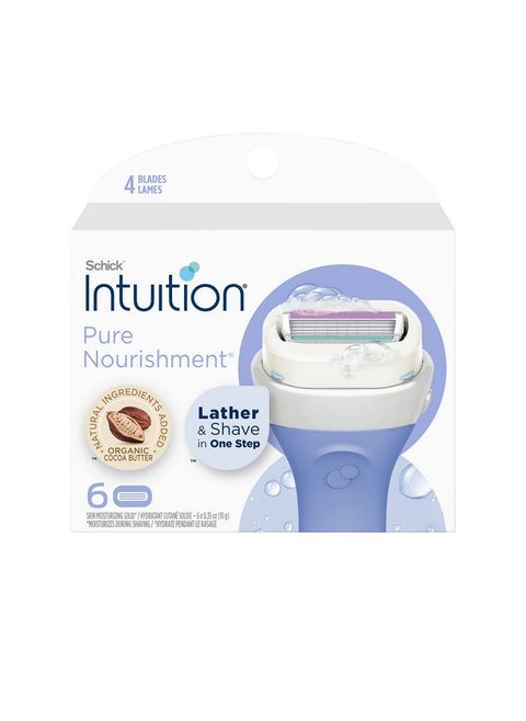 Schick Intuition Refill Pure Nourishment Razors For Women ; Intuition Razor Blades Refill With Organic Cocoa Butter 6 Count (Pack Of 1)