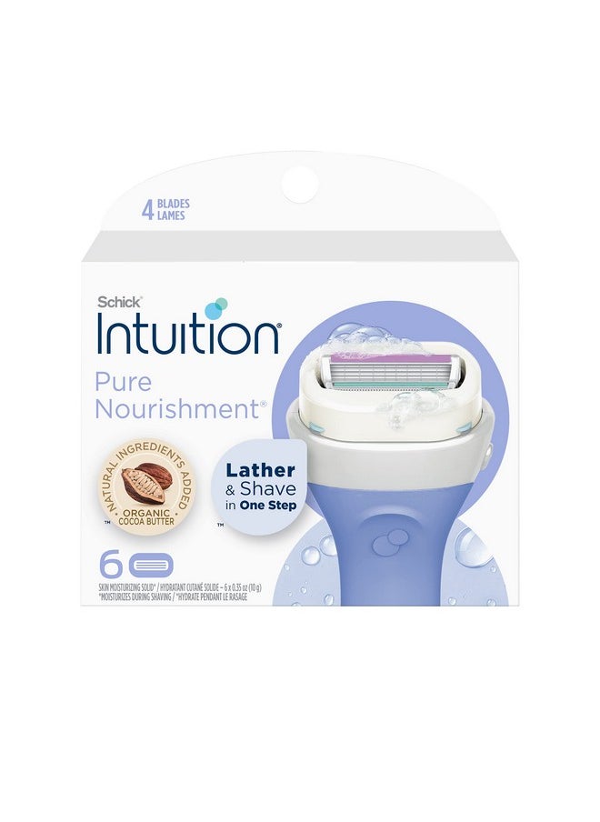 Intuition Schick Intuition Refill Pure Nourishment Razors For Women ; Intuition Razor Blades Refill With Organic Cocoa Butter 6 Count (Pack Of 1)  - Image 2