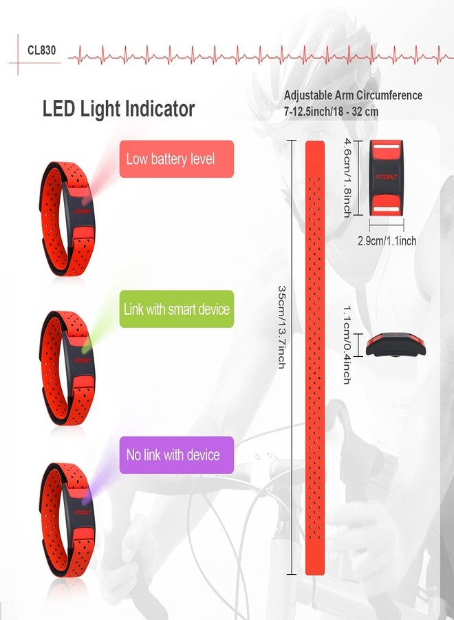 FITCENT Heart Rate Monitor Armband, Bluetooth ANT+ Optical Heart Rate Sensor Arm Band, Rechargeable Fitness Tracker for Peloton Strava Zwift Polar Beat DDP Yoga Wahoo Fitness (Red) - Image 2