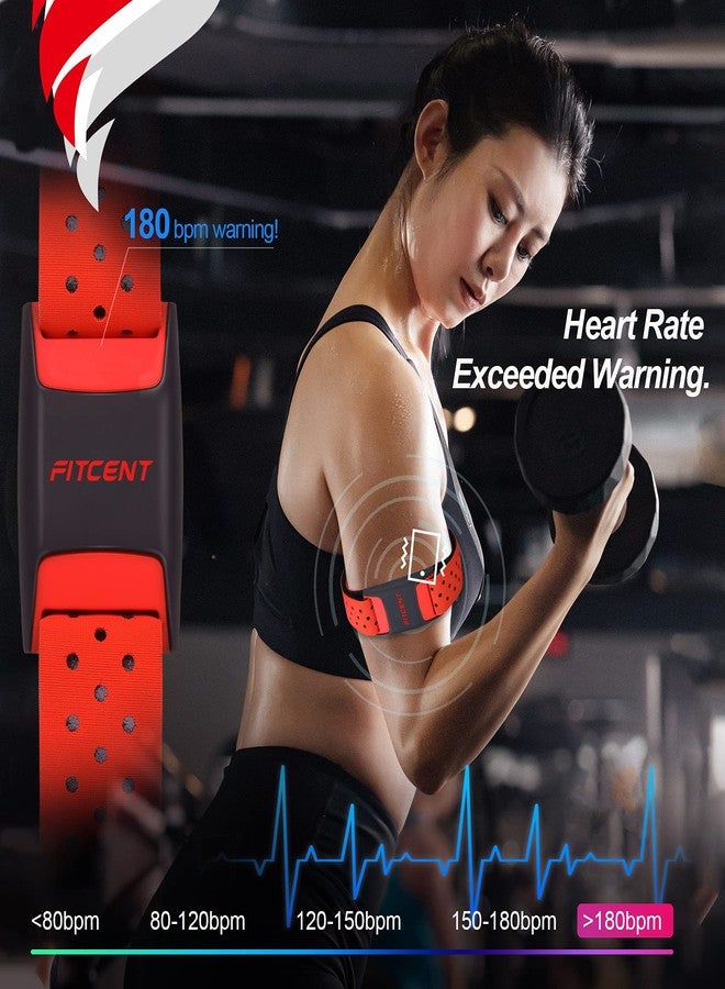 FITCENT Heart Rate Monitor Armband, Bluetooth ANT+ Optical Heart Rate Sensor Arm Band, Rechargeable Fitness Tracker for Peloton Strava Zwift Polar Beat DDP Yoga Wahoo Fitness (Red) - Image 3