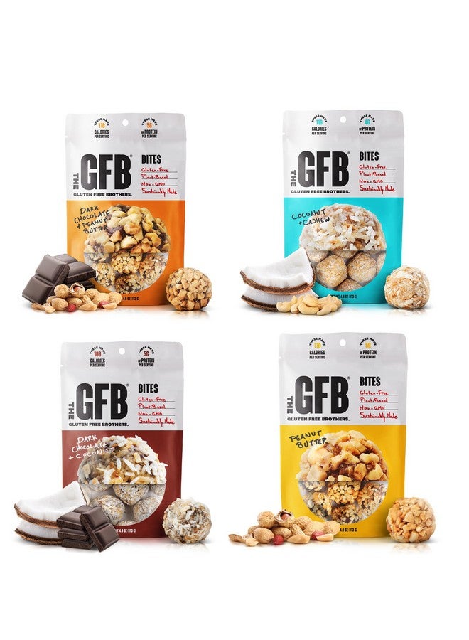 The GFB The Gluten Free Brothers Gluten Free Protein Bites Variety Pack Non Gmo Soy Free Vegan Snack Size Plant Based Protein Energy Balls 4 Oz (4 Count) - Image 1