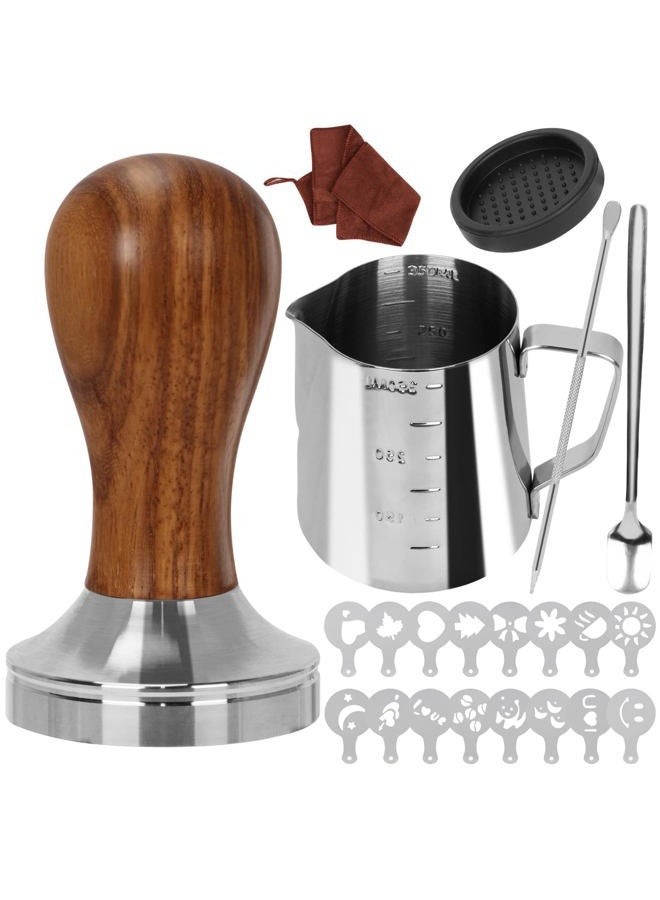 Y-Step 14 PCS Coffee Tamper Set, Espresso Accessories Kit Barista Kit, with Espresso Tamper 51mm, Frothing Pitcher, Tamper Mat, Latte Art Pen, Coffee Stirrer, Sandalwood Tamper for Espresso Machine. - Image 1