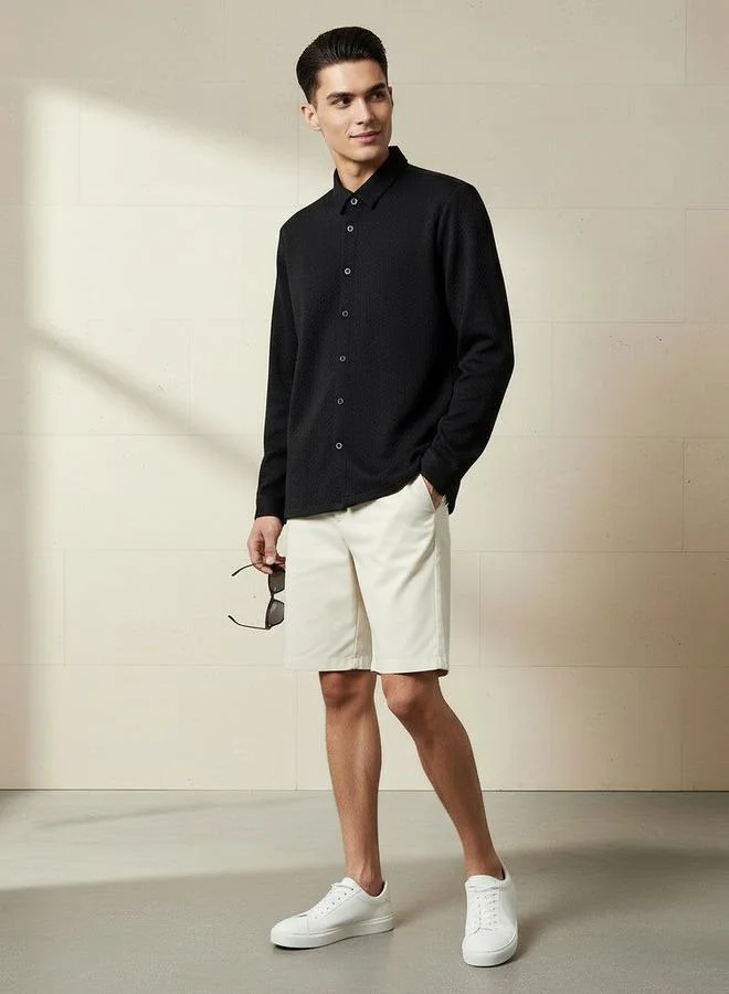 Splash FAV Men Regular Fit Collared Jacquard Textured Long Sleeve Shirt
