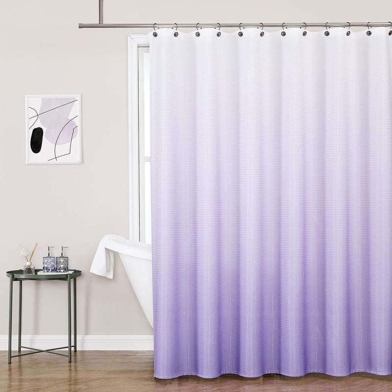 WEST LAKE Ombre Shower Curtain Lavendar Waffle Weave Microfiber Decorative No Hook Fabric Shower Curtain with Grommet Waterproof Machine WashableGradient White to Purple 70 Wx72 L