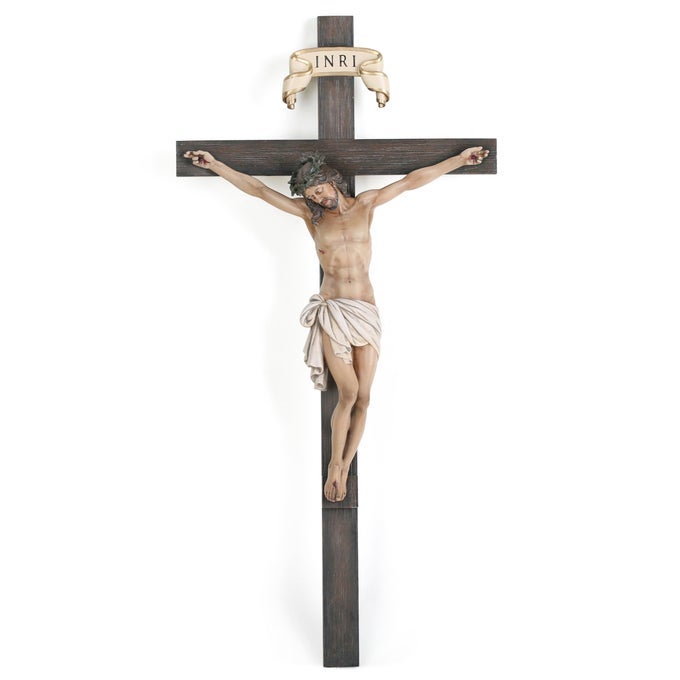BC CATHOLIC CRUCIFIX WALL CROSS 16 H JESUS CHRIST INDOOR HOME DECOR RELIGIOUS COLLECTABLE GIFTS RENAISSANCE SCULPTURE HANDMADE BY BUILDCLASSIC