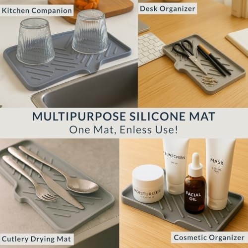 HOMEZE Silicone Sink Drainer Mat 24×15 cm | Multipurpose Kitchen Sink Organizer Tray for Soap, Sponge, Brush Storage & Drying| Non-Slip, Heat-Resistant, Flexible & Easy to Clean Counter Mat - Image 3