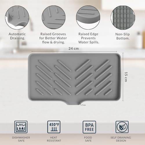 HOMEZE Silicone Sink Drainer Mat 24×15 cm | Multipurpose Kitchen Sink Organizer Tray for Soap, Sponge, Brush Storage & Drying| Non-Slip, Heat-Resistant, Flexible & Easy to Clean Counter Mat - Image 2