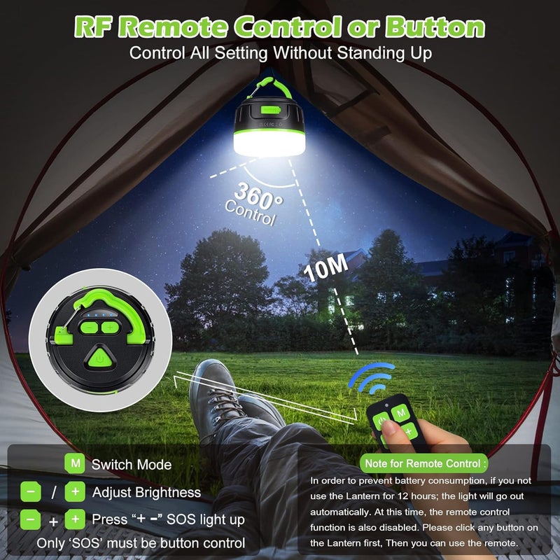 Sinvitron LED Camping Lantern Rechargeable with Remote Control - 1000LM 150H Runtime Tent Light, 5200mAh Water-Resistant Emergency Light for Hurricane Power Outages, Hiking Home - Image 2
