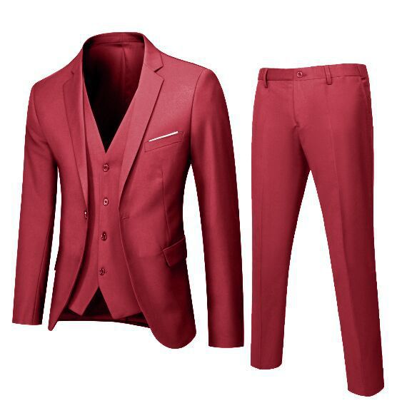 Suit mens suit business slim-fit formal suit three-piece suit bridegroom best man wedding professional work suit jacket men Wine red 