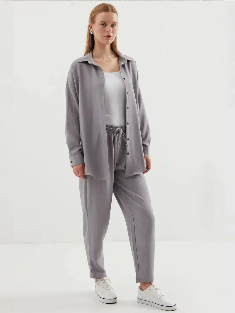 بيغ دارت طقم بيجامة رجالي من الكتان بأكمام طويلة وبنطلون