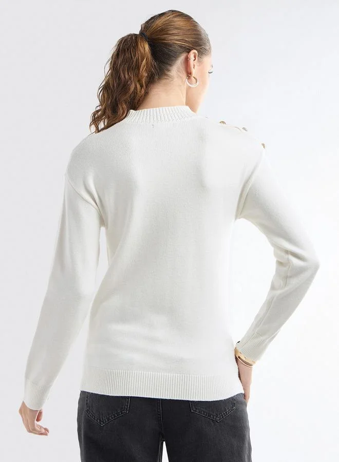 Splash FAV Textured Crew Neck Sweater with Front Pocket