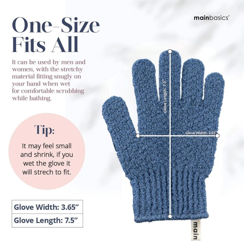 MainBasics Exfoliating Bath Gloves for Shower Heavy-Textured Nylon Fiber Body Exfoliator Scrub Gloves - Hanging Loop, Stretchy Design, Machine Washable (1 Pair, Pigeon Blue) - Image 4
