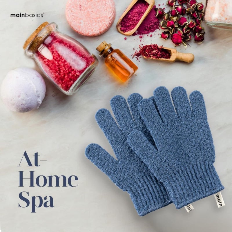 MainBasics Exfoliating Bath Gloves for Shower Heavy-Textured Nylon Fiber Body Exfoliator Scrub Gloves - Hanging Loop, Stretchy Design, Machine Washable (1 Pair, Pigeon Blue) - Image 5