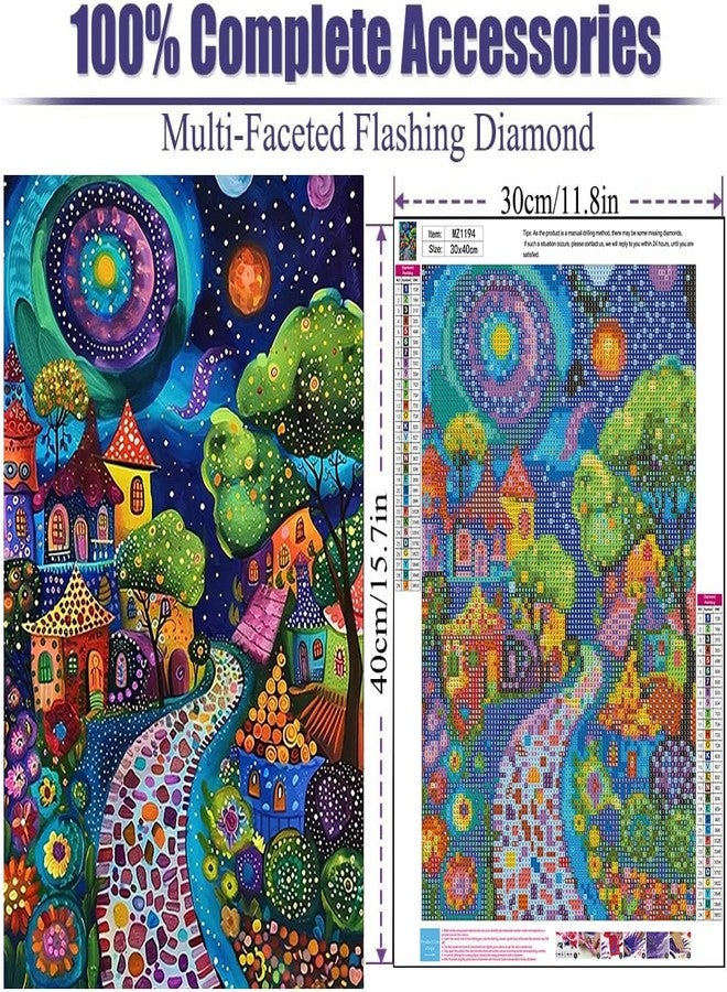 Ekuxom Starry Sky Diamond Art Kits for Adults-Full Drill Houses Diamond Dots Paintings for Beginners-5D DIY Diamond Gem Art and Crafts for Home Wall Decor Gifts 12X16Inch - Image 2