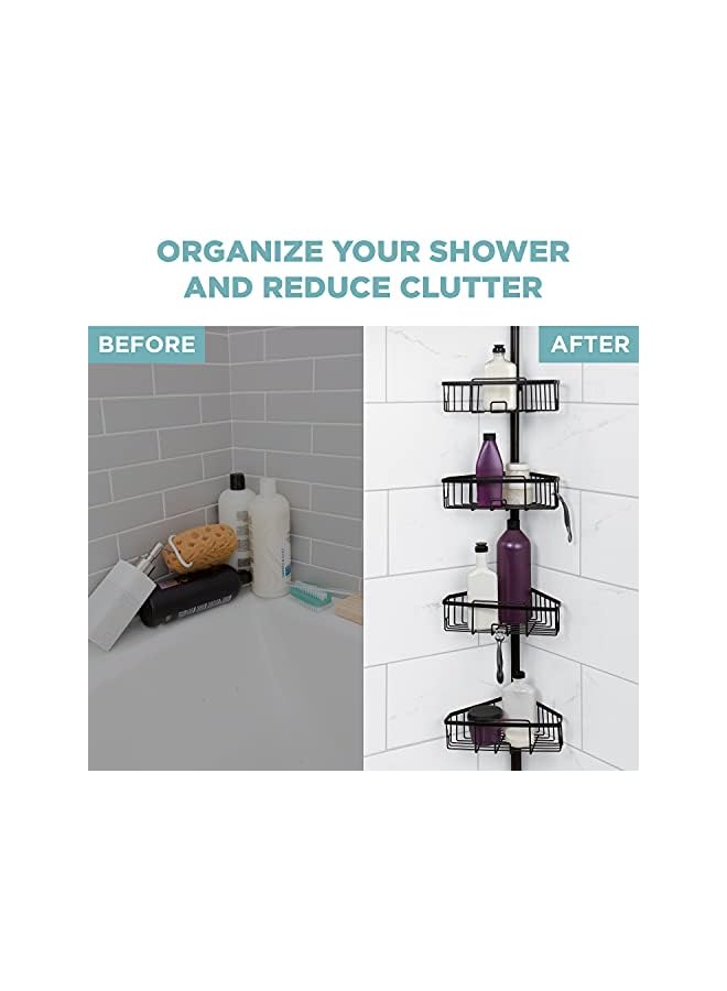 Raxoom Home Tension Pole Shower Caddy, 4 Basket Shelves, Adjustable, 60 to 108 Inch, Bronze - Image 3