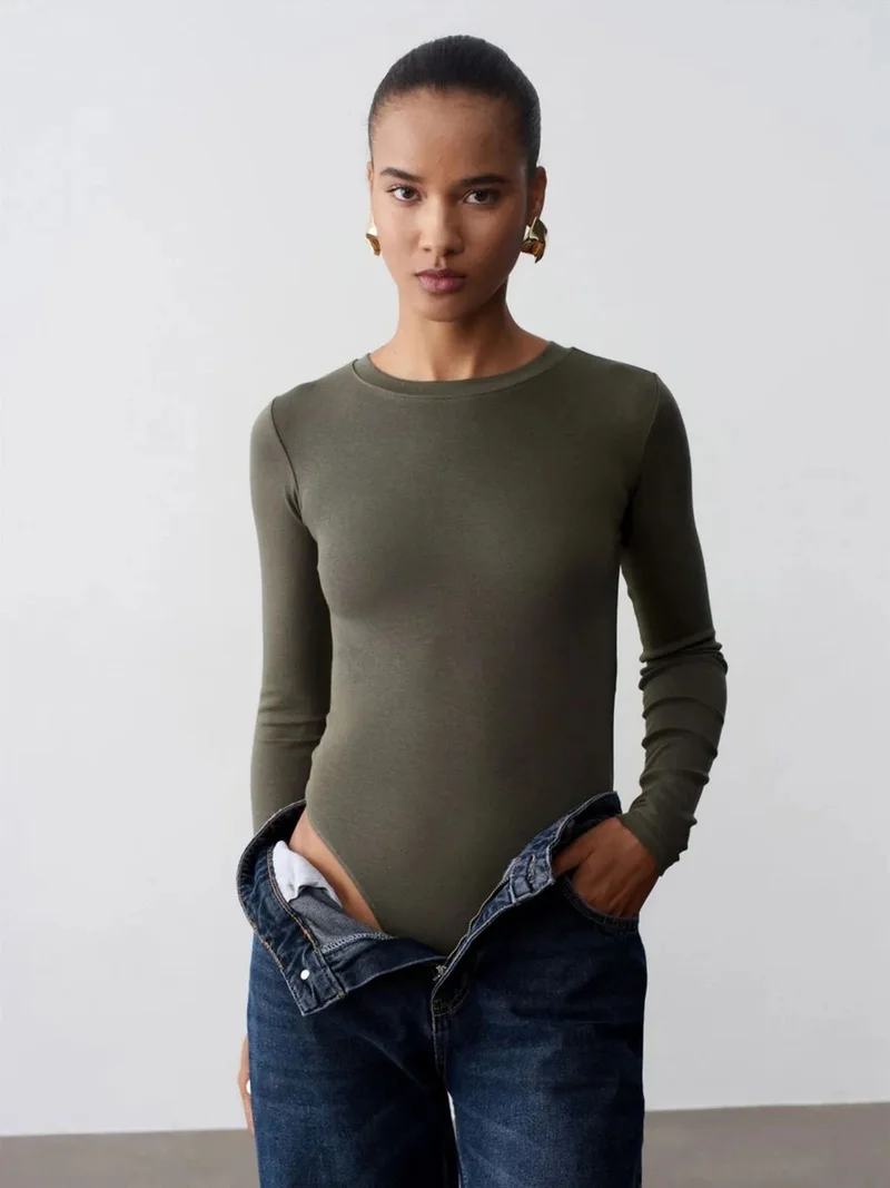 ديلفين Dilvin Slim Fit Crew Neck Jersey Bodysuit
