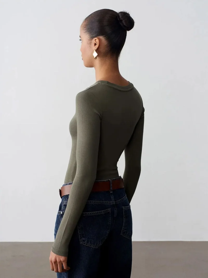 ديلفين Dilvin Slim Fit Crew Neck Jersey Bodysuit
