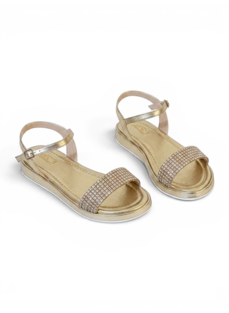 LIFESTYLISH sandals Flat leather with diamond strap SF-60- Gold - Image 3
