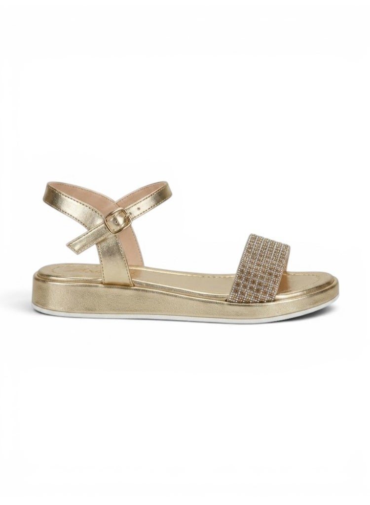 LIFESTYLISH sandals Flat leather with diamond strap SF-60- Gold - Image 4