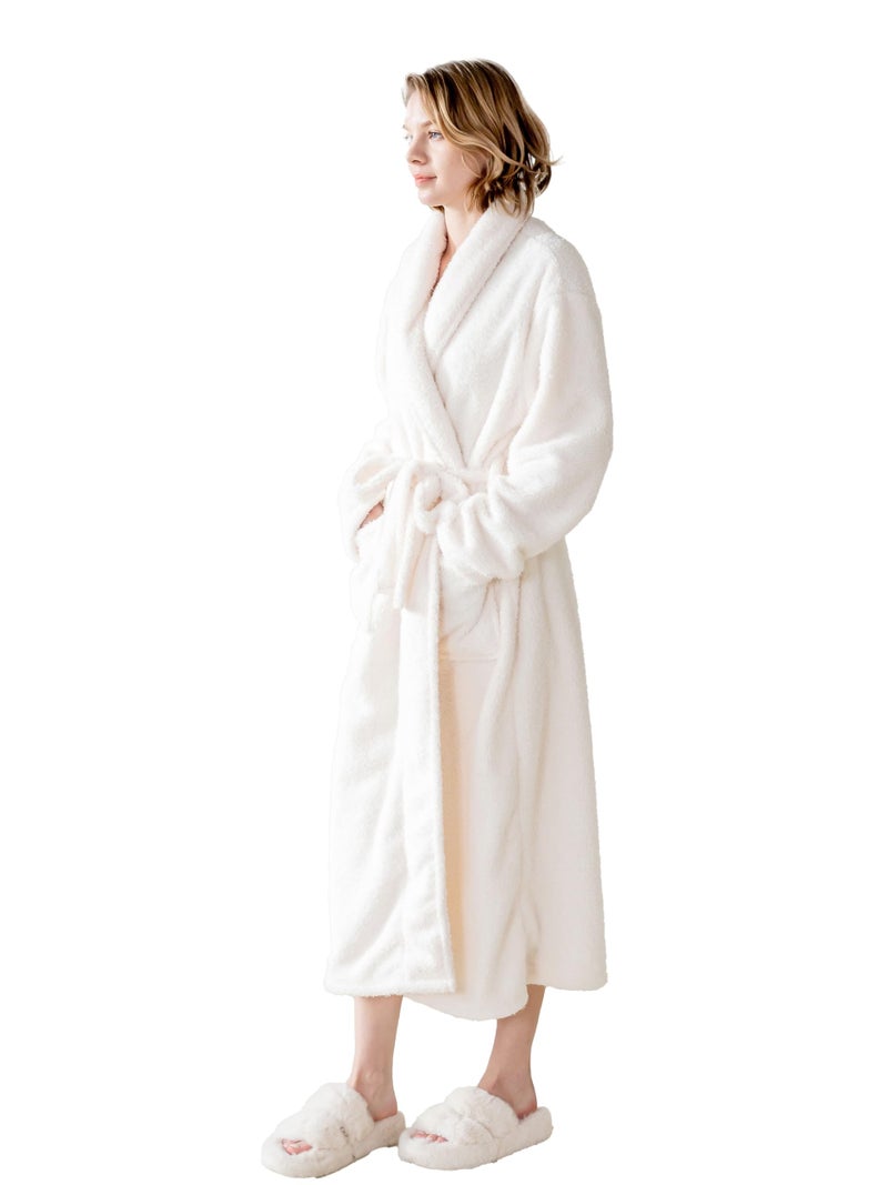 KORBLISS Robes for Women â€“ Premium Plush Fleece Long Bathrobe for Women with Shawl Collar, Soft Warm Womens Robe with Pockets and Belt, White, Large - Image 2