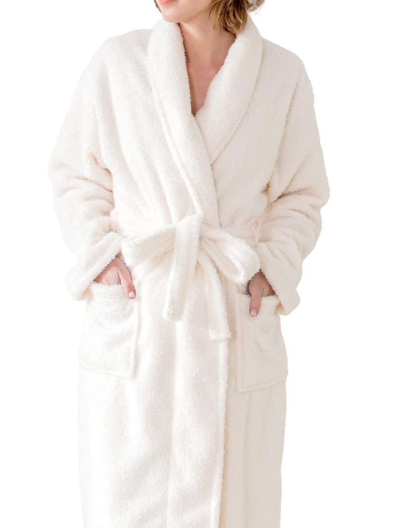 KORBLISS Robes for Women â€“ Premium Plush Fleece Long Bathrobe for Women with Shawl Collar, Soft Warm Womens Robe with Pockets and Belt, White, Large - Image 3
