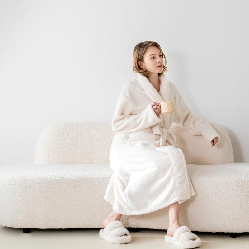 KORBLISS Robes for Women â€“ Premium Plush Fleece Long Bathrobe for Women with Shawl Collar, Soft Warm Womens Robe with Pockets and Belt, White, Large - Image 5