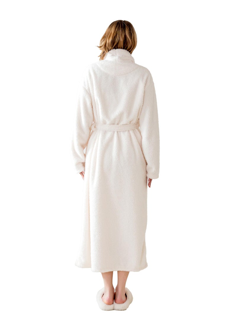 KORBLISS Robes for Women â€“ Premium Plush Fleece Long Bathrobe for Women with Shawl Collar, Soft Warm Womens Robe with Pockets and Belt, White, Large - Image 4