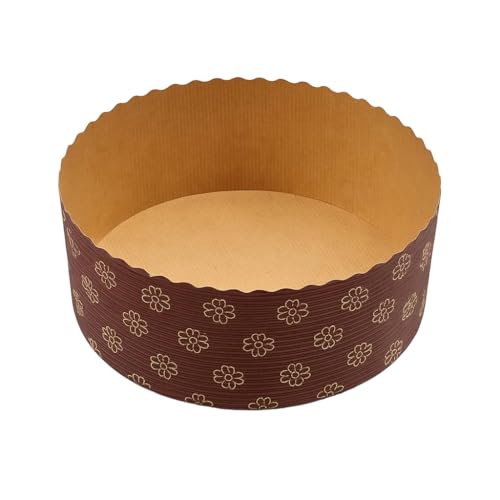 Esslly 1kg Disposable Paper Cake Mould (18.5 x 6 cm) .- Brown with Gold Floret, Free-Standing, Pack of 10, Durable & Stylish, Oven Safe, Perfect for Baking Cakes and Breads. - Image 1