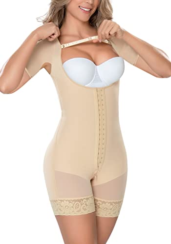 MD M&D 0164 Firm Body Shaper Mid Thigh Bodysuit Girdle | Fajas Colombianas Beige - Image 1
