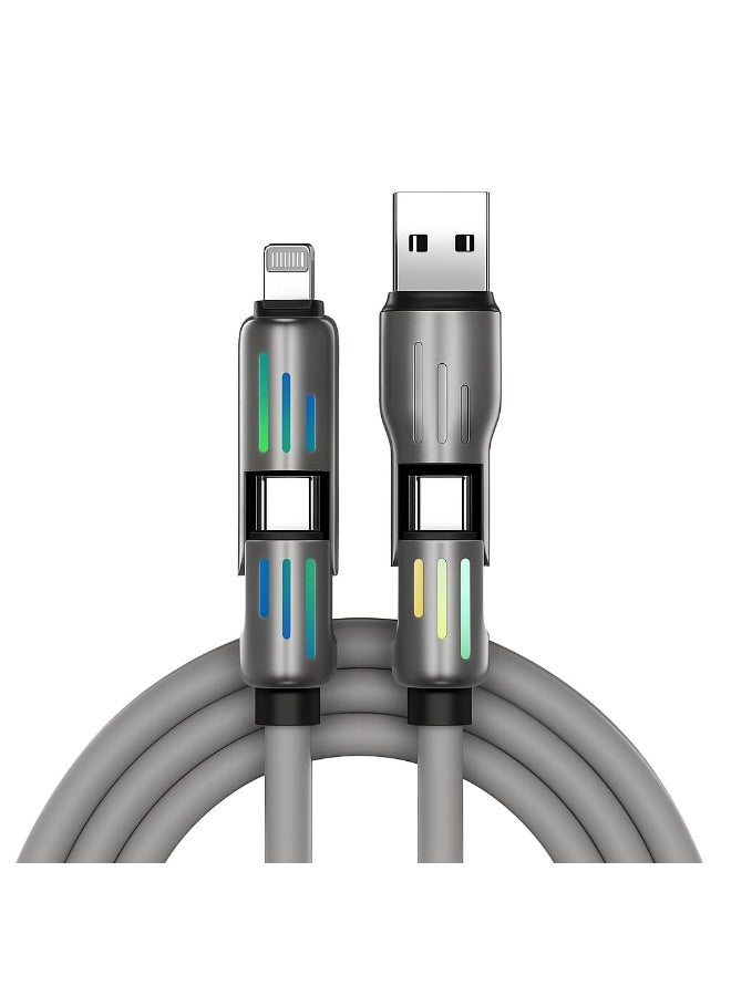 TOP TP-43 4-in-1 Fast Charging Silicone Cable 100W – Type-C / Lightning / USB, 1M with RGB Lights - Image 1