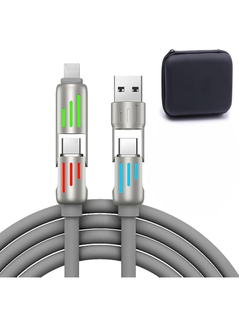 TOP TP-43 4-in-1 Fast Charging Silicone Cable 100W – Type-C / Lightning / USB, 1M with RGB Lights - Image 4