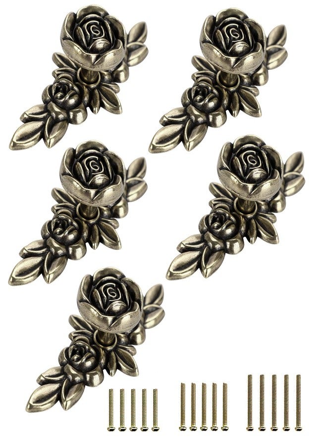 JUXYES Pack of 5 Euro Rose Decorative Cabinet Knobs with Plate, Floral Ivory Drawer Knob Cupboard Door Knobs, Ivory White Drawer Pulls Cabinet Handle Knobs for Dresser Cabinet - Image 1