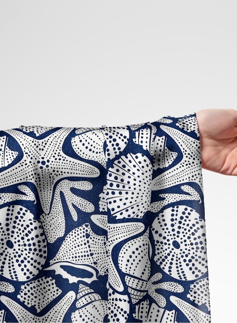 Vellato Al Lail Aramny Silk Fabric By The Yard Navy White Starfish Shells Jalabiya Makhweer Dressmaking 58 Inches Width - Image 1