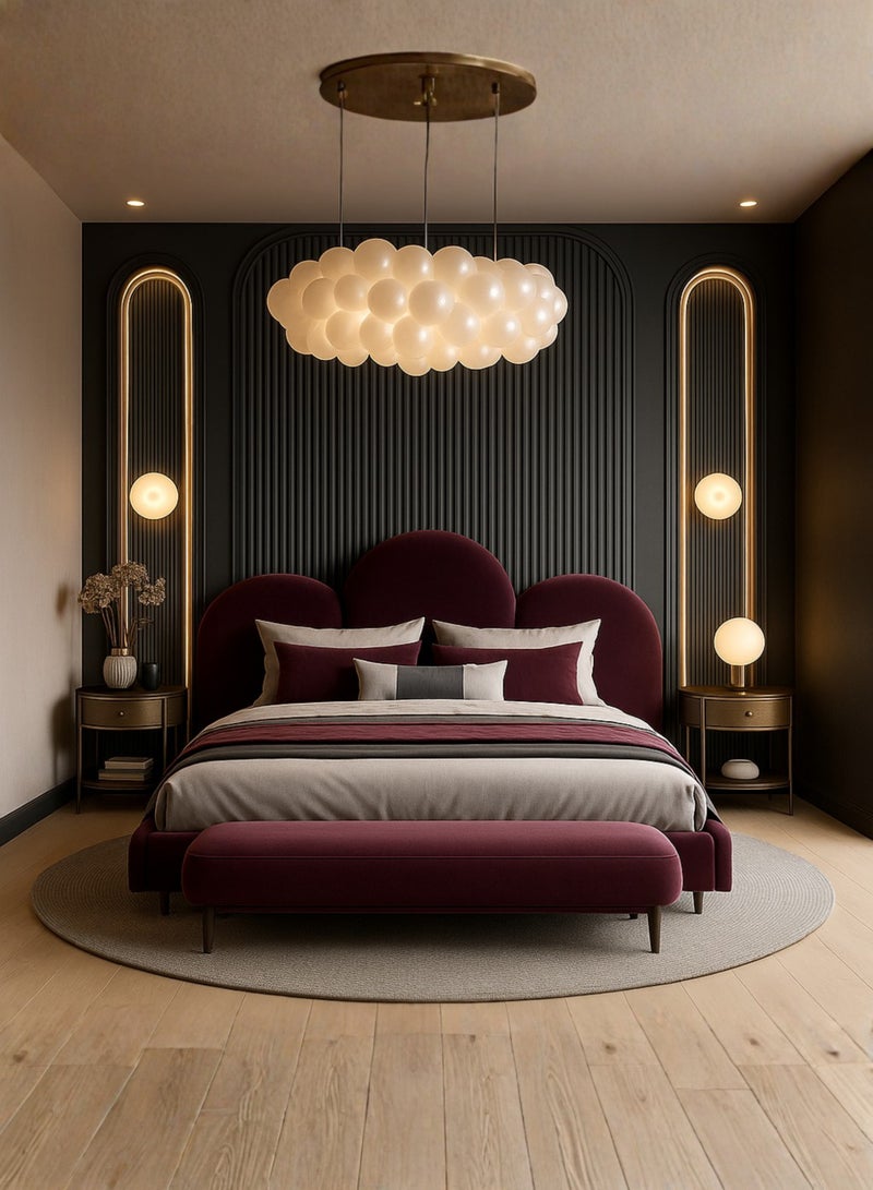KustomDeco Butterfly Luxury Velvet Upholstered Bed Frame with Curved Arched Headboard | Modern Customizable Bed Elegant Design King Size Bed 180x200cm  Deep Plum Purple - Image 2