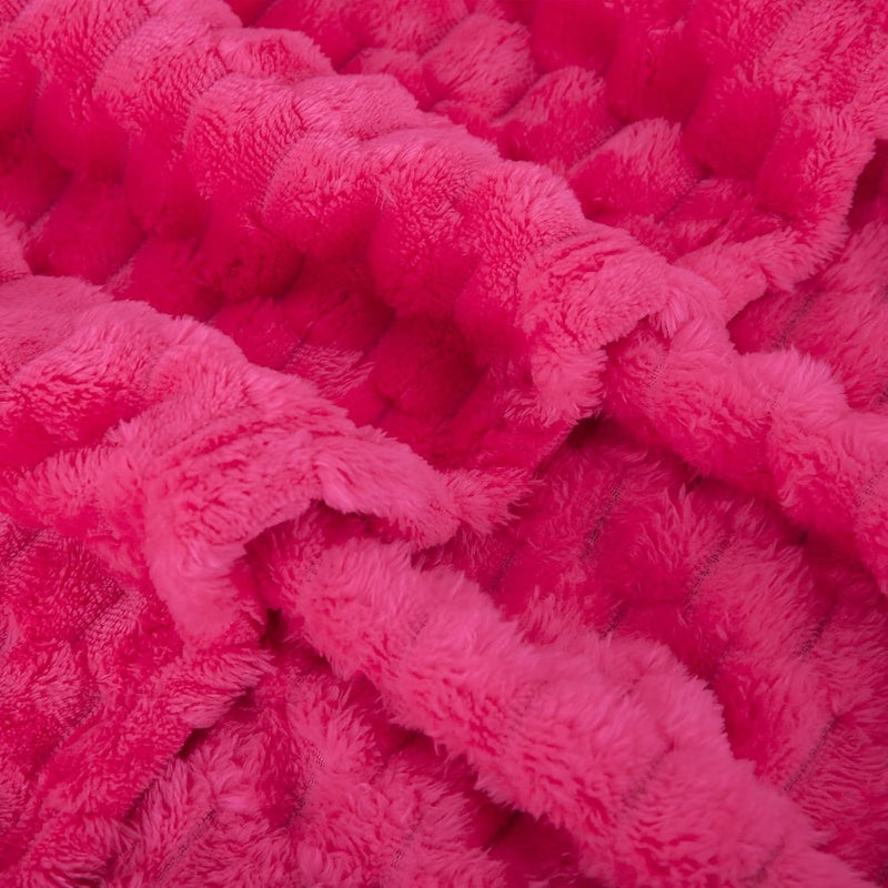 Puncuntex Hot Pink Throw Blanket 108"×90" inches Fuzzy 3D Jacquard Decorative Flannel Fleece Super Soft Plush Cozy Blanket for Couch Sofa Chair Lightweight - Image 5