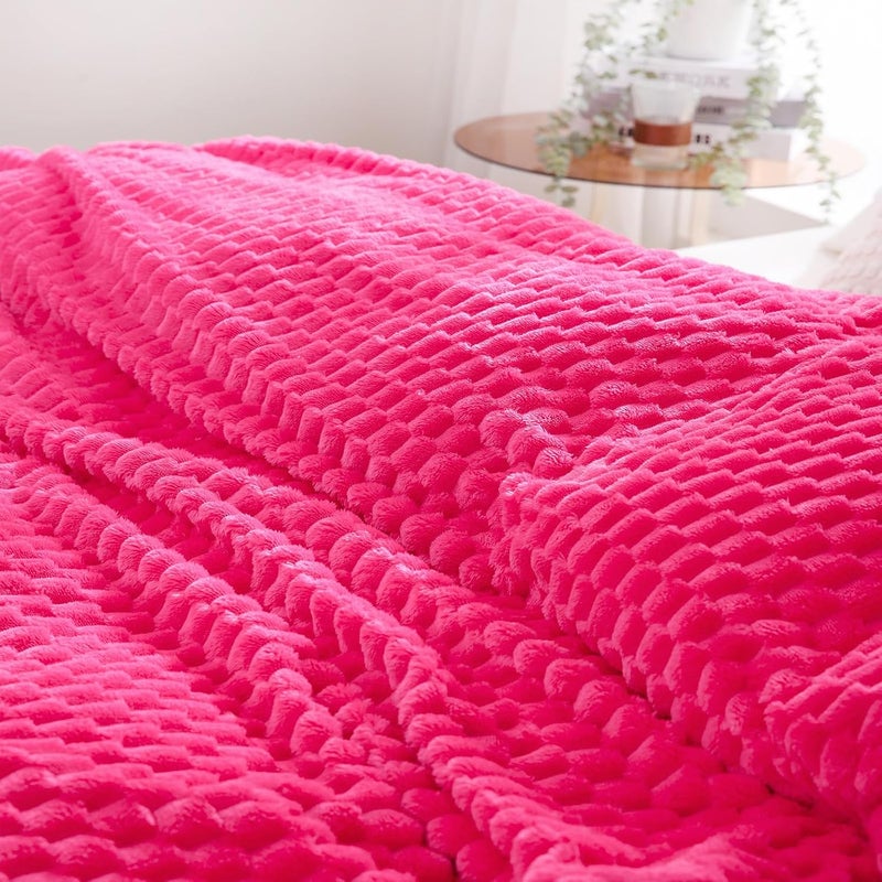 Puncuntex Hot Pink Throw Blanket 108"×90" inches Fuzzy 3D Jacquard Decorative Flannel Fleece Super Soft Plush Cozy Blanket for Couch Sofa Chair Lightweight - Image 3