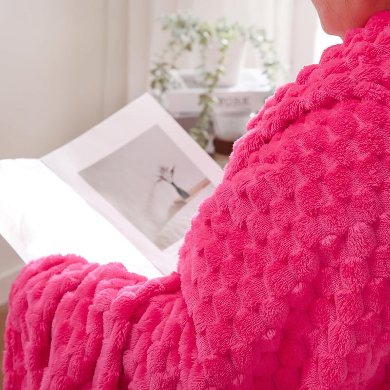 Puncuntex Hot Pink Throw Blanket 108"×90" inches Fuzzy 3D Jacquard Decorative Flannel Fleece Super Soft Plush Cozy Blanket for Couch Sofa Chair Lightweight - Image 4