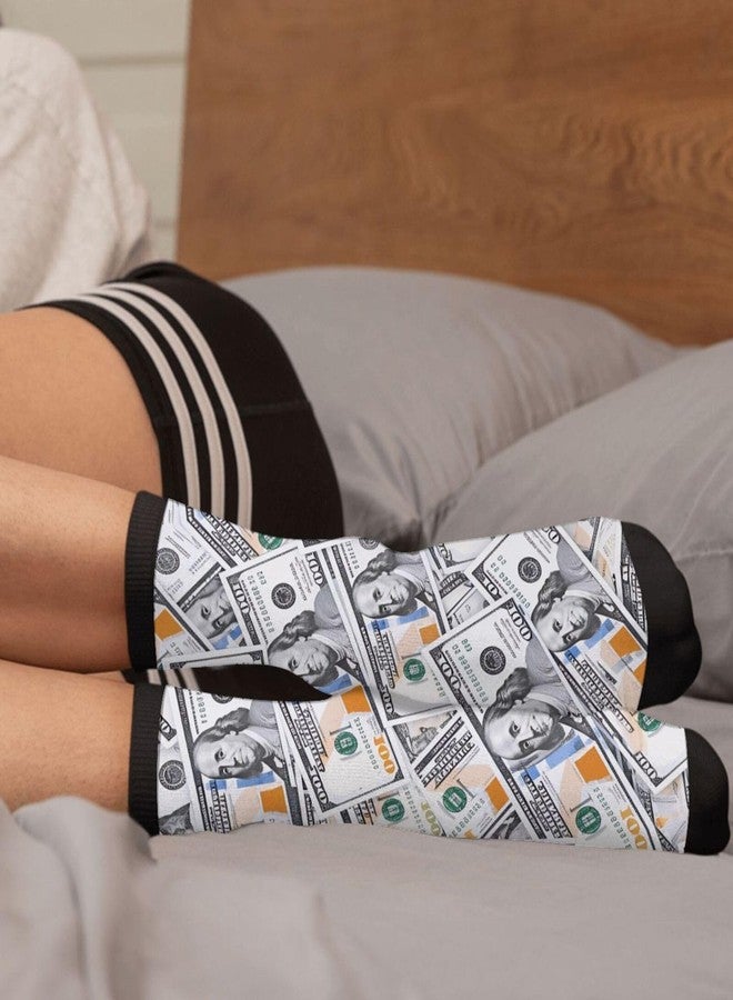 YISHOW American Green One Hundred Us Dollars Banknotes Cash Socks Men's Women's Novelty Crew Socks Funny Crazy Money Socks Gift - Image 4