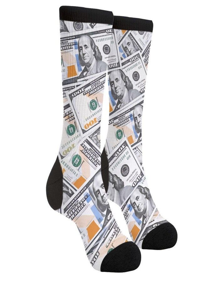 YISHOW American Green One Hundred Us Dollars Banknotes Cash Socks Men's Women's Novelty Crew Socks Funny Crazy Money Socks Gift - Image 1