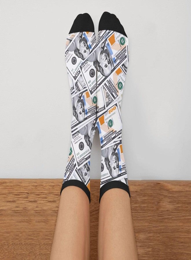YISHOW American Green One Hundred Us Dollars Banknotes Cash Socks Men's Women's Novelty Crew Socks Funny Crazy Money Socks Gift - Image 3