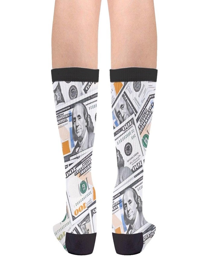 YISHOW American Green One Hundred Us Dollars Banknotes Cash Socks Men's Women's Novelty Crew Socks Funny Crazy Money Socks Gift - Image 2