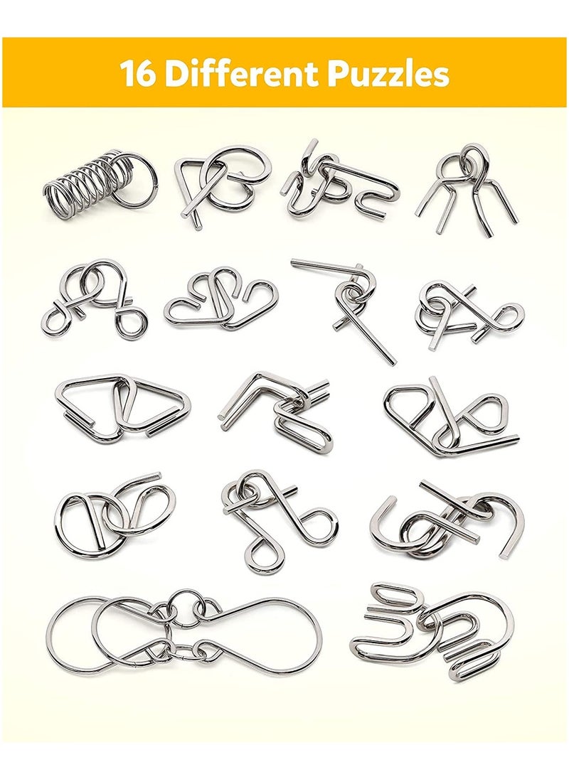 Mr. Penda - 16 Piece Metal Wire 3D Puzzle Set, Brain Teasers Jigsaw Puzzles Educational Intelligence Toys Children Game - Image 1