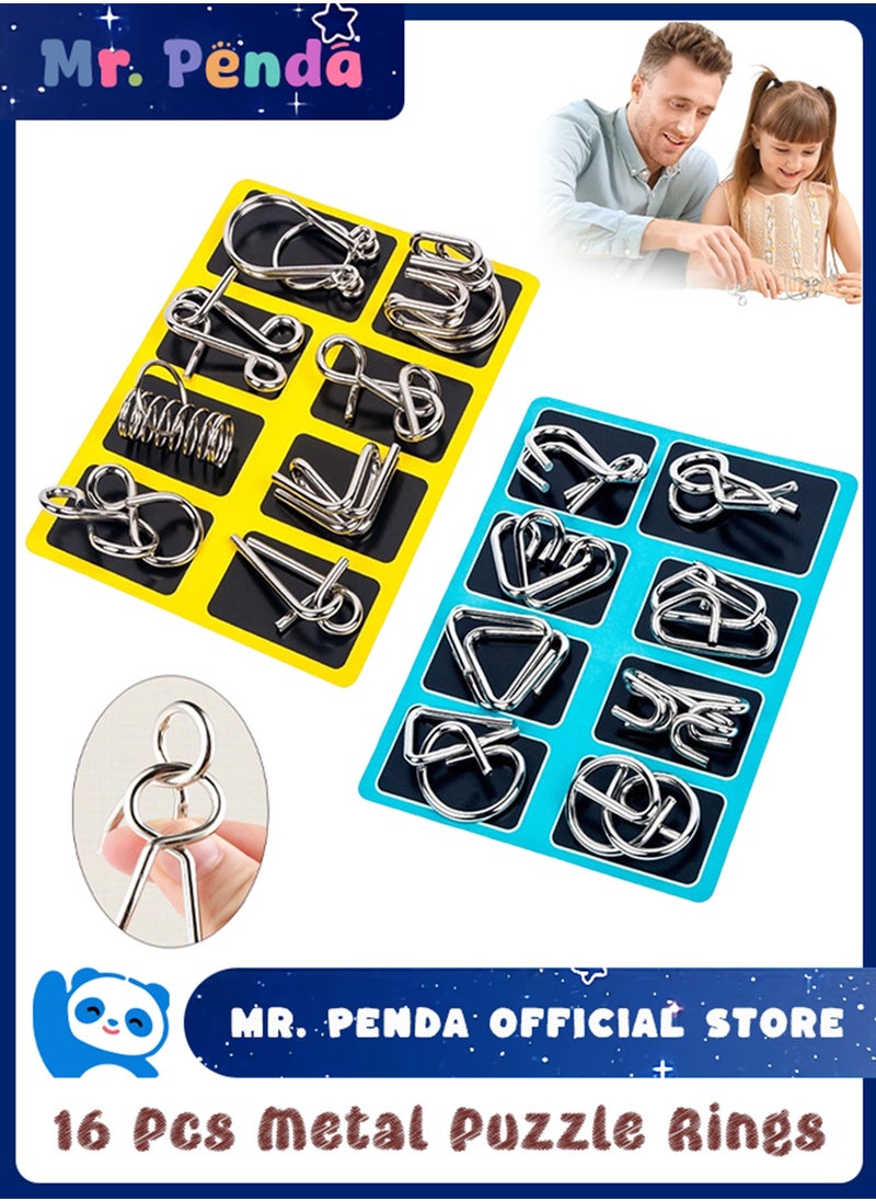 Mr. Penda - 16 Piece Metal Wire 3D Puzzle Set, Brain Teasers Jigsaw Puzzles Educational Intelligence Toys Children Game - Image 1
