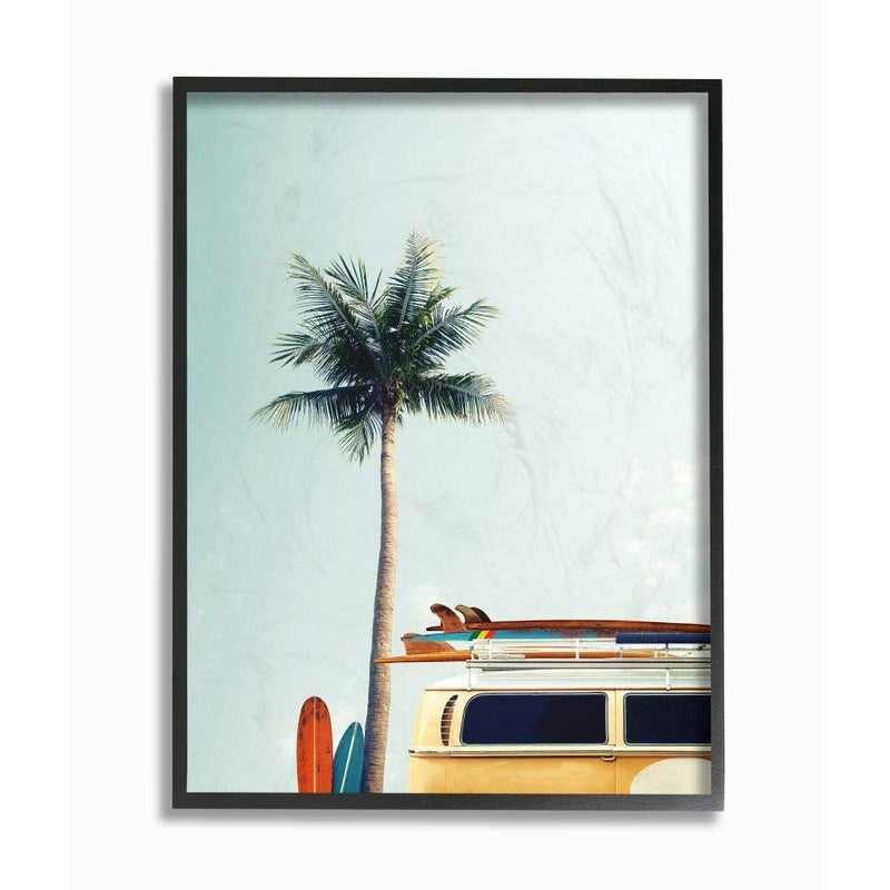 Stupell Industries Surf Bus Yellow with Palm Tree Photography Black Framed Wall Art 16 x 20 Design by Artist Design Fabrikken